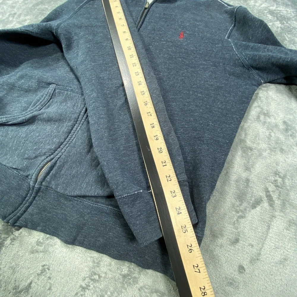 Polo Ralph Lauren Fleece Full Zip Hoodie Mens XL Grey Logo Red‎ Kangaroo Pockets